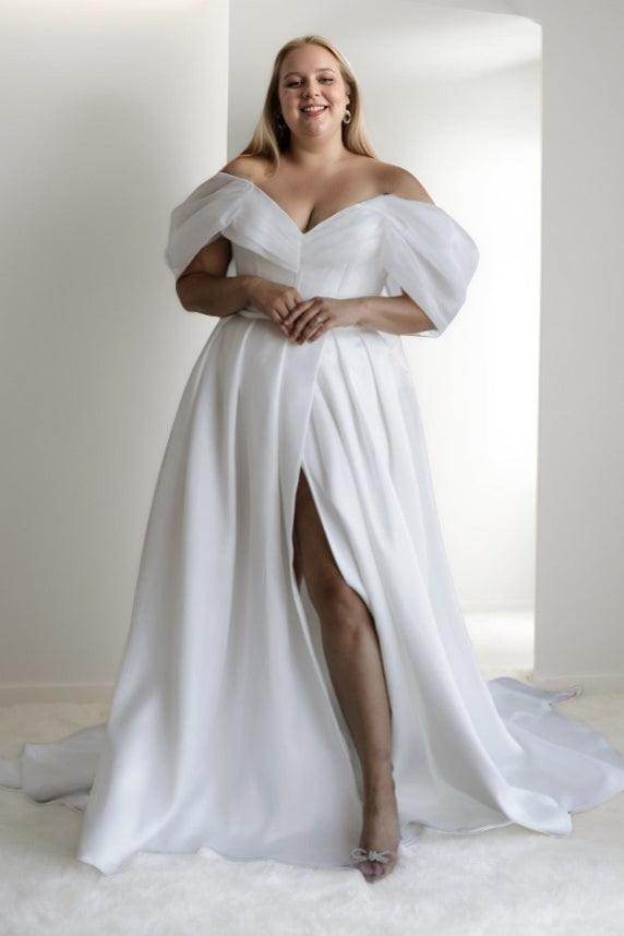 A-Line Sweep-Brush Train Organza Wedding Dress CW3482 - COCOMELODY